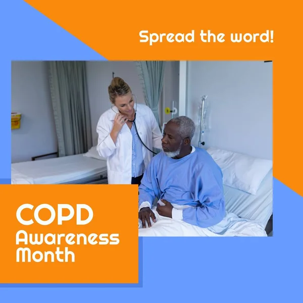 Samenstelling Van Copd Awareness Maand Tekst Kaukasische Vrouwelijke Arts Met — Stockfoto