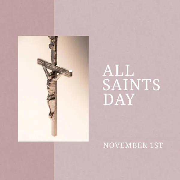Composition All Saints Day November 1St Texts Rosary Beige Background — Photo