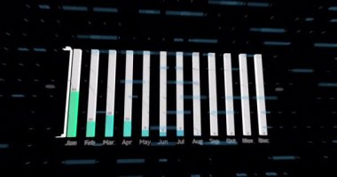 Animation of financial graph over dark background. Global science, connections, data processing and digital interface concept digitally generated video.