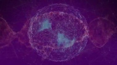 Beyin animasyonu ve mor arkaplanda dalgalar. Bilim, biyoloji ve teknoloji konsepti dijital olarak üretilen video.