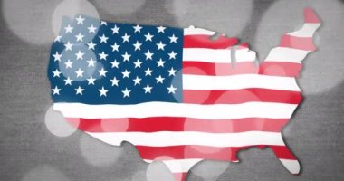 Gri arkaplanda Amerika bayrağı olan noktaların animasyonu. Amerikan vatanseverliği, özgürlük, semboller ve dijital olarak üretilen bağımsızlık konsepti.