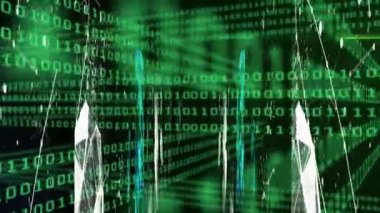 Bağlantılar ve siyah uzayda ikili kod animasyonu. Küresel ağ, veri işleme ve teknoloji konsepti dijital olarak oluşturulmuş video.
