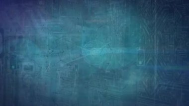 Daireler, bağlantılar ve entegre devreli dijital ekranın animasyonu. Dijital arayüz, veri işleme ve teknoloji konsepti dijital olarak oluşturulmuş video.