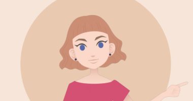 Kafkas iş kadınının turuncu arka planda sunum yaptığı animasyon. İletişim ve iş konsepti dijital olarak oluşturulmuş video.