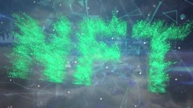 Animation of nft and network of connections over clouds. Network, digital resources, connection and technology concept digitally generated video.