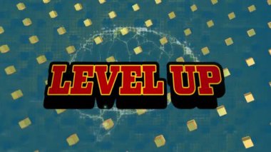 Beyin animasyonu ve metni hareket eden şekiller üzerinde dengelemek. Sosyal medya ve dijital arayüz konsepti dijital olarak oluşturulmuş video.