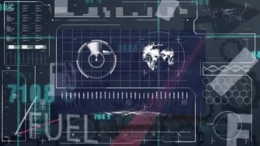 Animation of diverse data and graphs over dark digital screen. Global finance, economy and technology concept digitally generated video.
