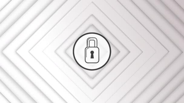 Animation Padlock Icon Squares White Digital Space Digital Security Network — Vídeo de stock