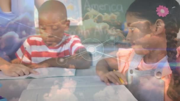 Animation Network Connections Clouds Teacher Class Diverse Pupils School Education — Vídeo de Stock