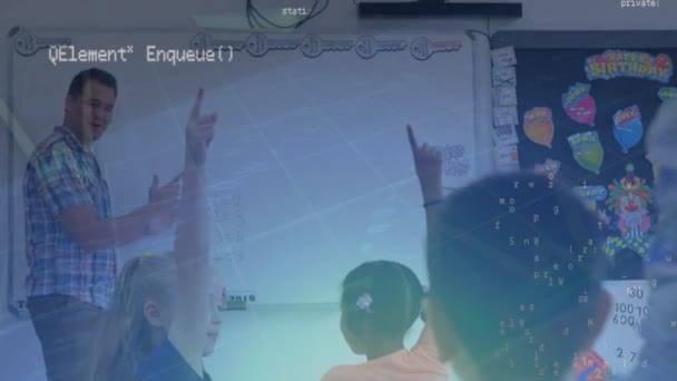 Animation Data Processing Diverse Schoolchildren Learning Teacher Global Education Digital — Stock video