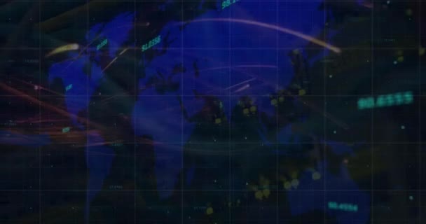 Animación Del Procesamiento Datos Mapa Del Mundo Sobre Sala Servidores — Vídeos de Stock
