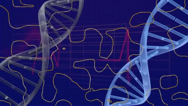 Animation Shapes Dna Blue Background Global Science Human Biology Technology — Stock videók