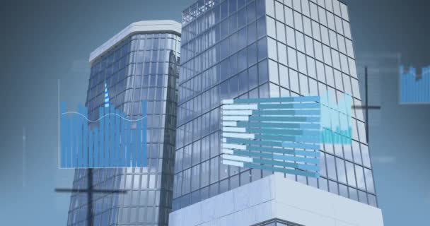 Digital Animation Statistical Data Processing Tall Buildings Business Data Analytics — Vídeo de Stock