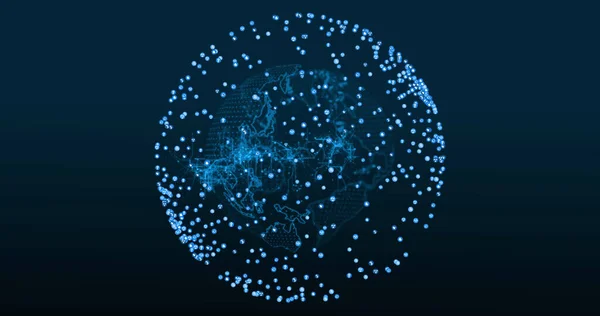 Image of network of connections over spinning globe. Global connections, digital world and digital interface concept digitally generated image.