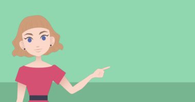 Animation of caucasian businesswoman making presentation on green background. Communication and business concept digitally generated video.