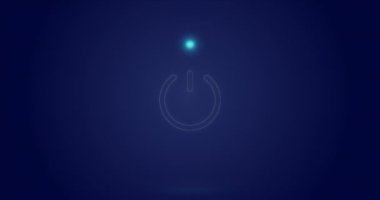 İşlem çemberinin animasyonu ve donanma arkaplanı üzerindeki düğme. Teknoloji sembolleri, yükleme ve teknoloji konsepti dijital olarak oluşturuldu.