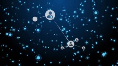 Donanma arkaplanındaki noktaların üzerindeki bağlantıların canlandırılması. Ağ, bağlantılar ve dijital olarak oluşturulan bilim konsepti.