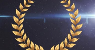 Siyah arkaplanda ışıkla altın çelenk animasyonu. Zafer ve kutlama konsepti dijital olarak oluşturulmuş video.