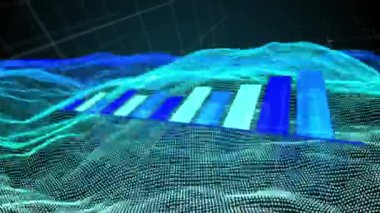 Dijital uzayda dalgalı grafiklerin ve okların animasyonu. Küresel finans, ekonomi ve teknoloji kavramı dijital olarak üretilen video.