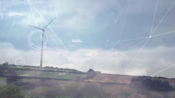 Animatie Van Het Netwerk Van Verbindingen Met Gegevensverwerking Windturbines Mondiale — Stockvideo