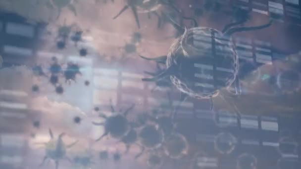 Animation Moving Columns Virus Cells Global Covid Pandemic Digital Interface — 图库视频影像