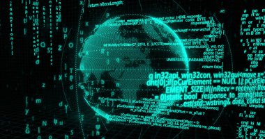 Dönen dünya üzerindeki bağlantı ve veri işleme ağının resmi. Küresel bağlantılar, dijital dünya ve dijital arayüz konsepti dijital olarak oluşturulmuş görüntü.