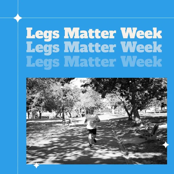 腿的组成很重要周报与高加索人跑蓝色背景 腿很重要的一周和庆祝概念数码生成的图像 — 图库照片