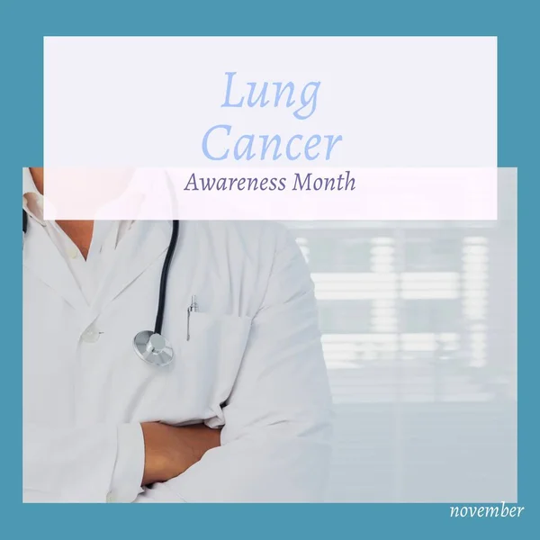 Image Lung Cancer Awareness Month Midsection Caucasian Male Doctor Health — Stockfoto