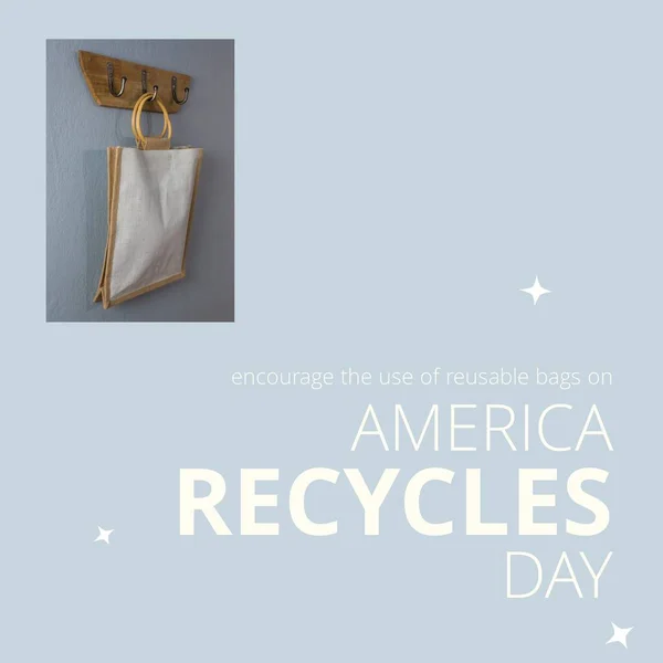Composition America Recycles Day Text Tote Bag Blue Background America — Photo