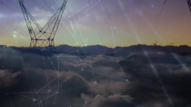 Sütunlar üzerindeki bağlantı ağının animasyonu. Dijital olarak oluşturulmuş küresel bağlantılar, bilgisayar ve dijital arayüz kavramı.