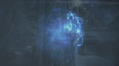 Animation of globe and data on navy background. Global network, data processing and technology concept digitally generated video.