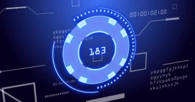 Siyah arkaplanda veri işleme üzerinde tarama kapsamı animasyonu. Küresel teknoloji, bilgisayar ve dijital arayüz kavramı dijital olarak oluşturulmuş video.