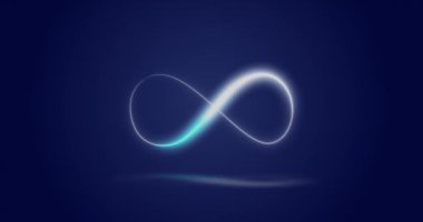 Animation of infinity symbol over navy background. Shape, colour and movement concept digitally generated video.