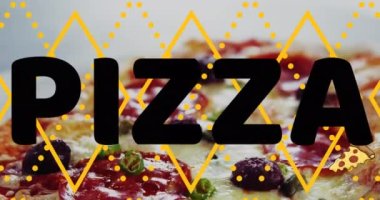Pizza üzerine pizza ve pizza animasyonu. Yemek, pizza günü ve dijital olarak üretilen video konsepti.