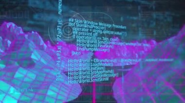 Meta pelerin, bağlantılar ve verilerle dijital ekranın animasyonu. Dijital arayüz, veri işleme ve teknoloji konsepti dijital olarak oluşturulmuş video.