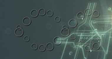 Gri arka planda tıbbi veri işleme ve işlemci soketinin animasyonu. Küresel tıp, teknoloji, veri işleme ve dijital arayüz kavramı dijital olarak oluşturulmuş video.