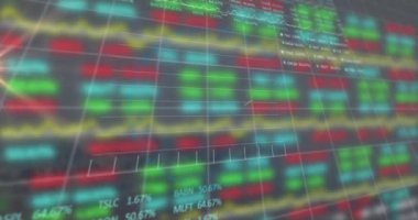 Animation of data processing and moving columns on black background. Global business, finances and digital interface concept digitally generated video.