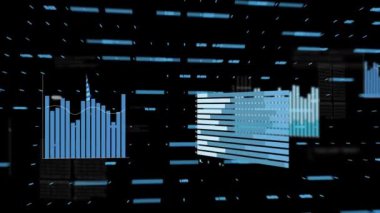 Animation of financial data processing over black background. Global business, finances, data processing and digital interface concept digitally generated video.