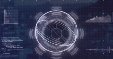 Donanma arka planında dönen dairelerin ve veri işlemenin animasyonu. Bilgisayarlar, küresel ağ ve veri işleme konsepti dijital olarak oluşturulmuş video.