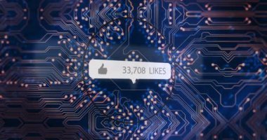 Sosyal medya simgelerinin işlemci soketi üzerinde canlandırılması. Dijital olarak oluşturulmuş küresel bağlantılar, veri işleme ve dijital arayüz kavramı.