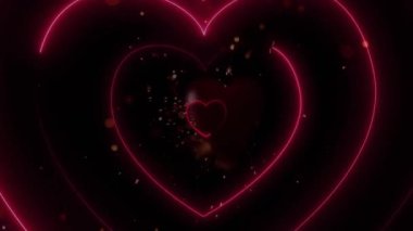 Siyah arka planda parlayan kalp şekillerinin animasyonu. Sevgililer Günü kutlaması, dijital olarak üretilen aşk konsepti..