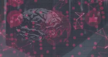 Sunucu odasında beyni olan veri işleme ve küresinin animasyonu. Küresel iş ve dijital arayüz kavramı dijital olarak oluşturulmuş video