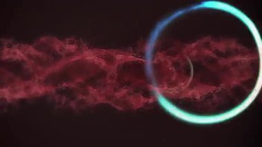 Animation of blue circles moving fast on black and red background. Colour, shape and movement concept digitally generated video.