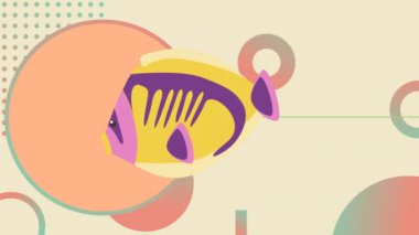 Digital animation of abstract shapes on purple background against abstract purple background. Video game interface technology concept.