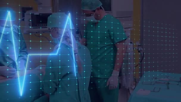 Animation Life Line Surgeons Operating Theatre Global Medicine Technology Data — Stock Video