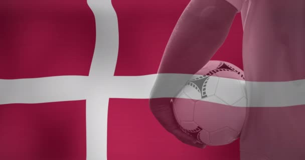 Animation Waving Flag Denmark Football Player World Cup Soccer Concept — Stockvideo