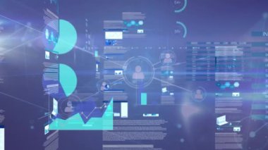 Bağlantı ağı üzerinden veri işleme animasyonu. Küresel teknoloji, bilgisayar ve dijital arayüz kavramı dijital olarak oluşturulmuş video.