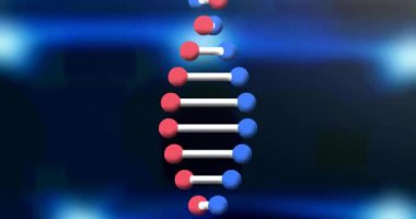 DNA ipliği üzerinde beyaz lekelerin canlandırılması. Soyut arkaplan ve dijital arayüz kavramı dijital olarak oluşturulmuş video.