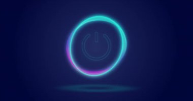 İşlem çemberinin animasyonu ve donanma arkaplanı üzerindeki düğme. Teknoloji sembolleri, yükleme ve teknoloji konsepti dijital olarak oluşturuldu.