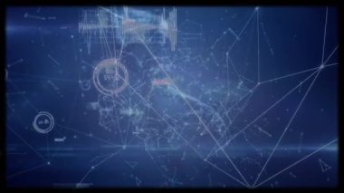 Siyah arkaplandaki bağlantı ağı üzerinden veri işleme animasyonu. Küresel teknoloji, bilgisayar ve dijital arayüz kavramı dijital olarak oluşturulmuş video.